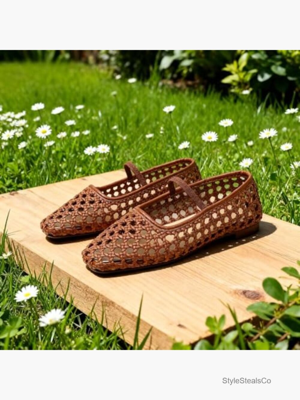 Woven Mary Jane Flats Breathable Ballet Shoes Round Toe Comfortable Dress - Picture 3 of 7